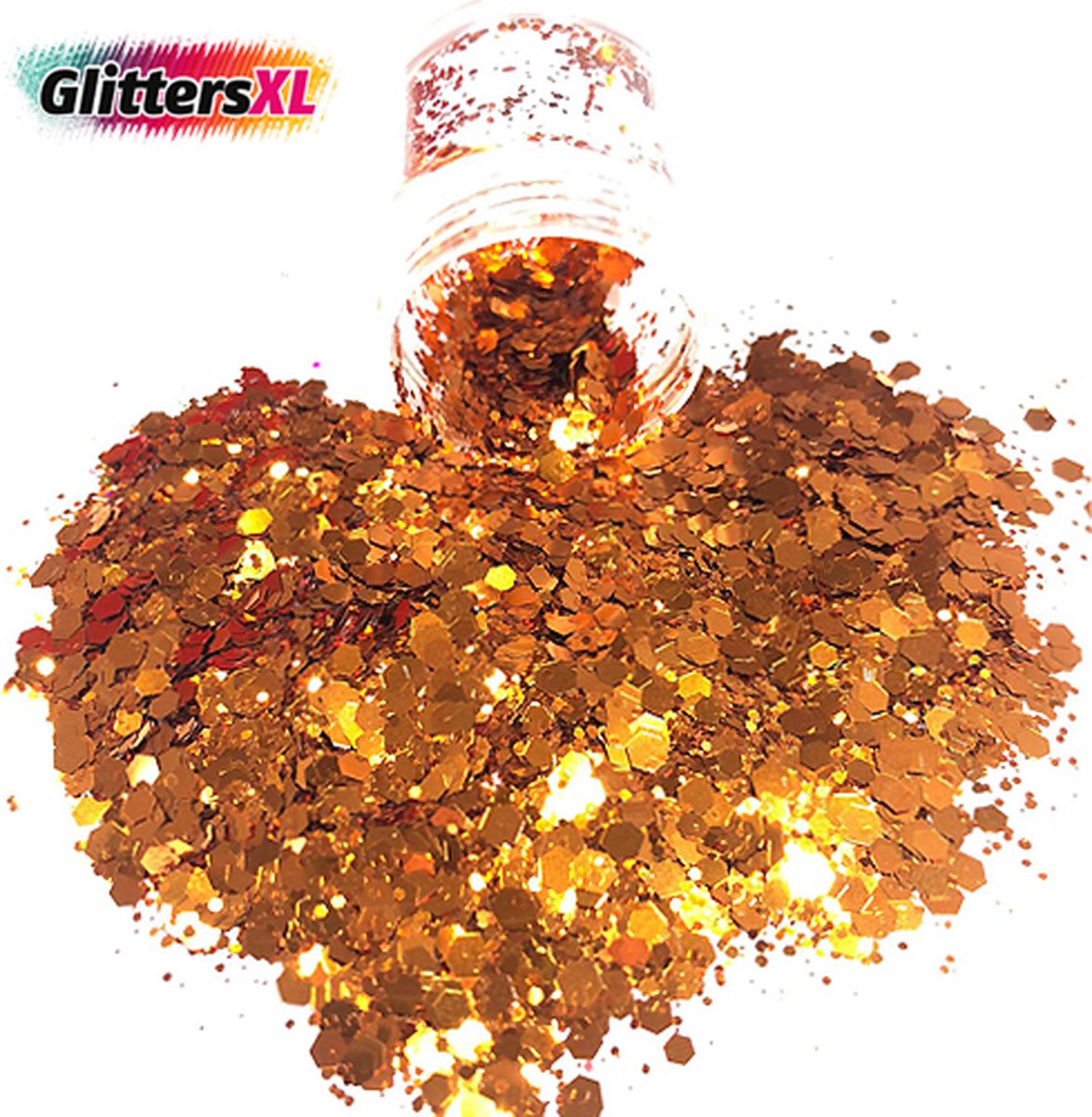 GlittersXL - Chunky Glitters (Oranje) (Volume 8g) [Festival Makeup Gezicht Lichaam - Face Body Glitter - Biologisch afbreekbaar - Versiering Dames Volwassen Kinderen]